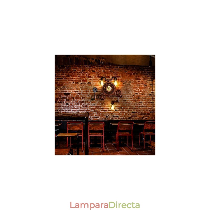 Lámparas de pared de tubo industriales vintage con forma de engranaje de madera, luces giratorias creativas, iluminación decorativa para restaurantes, cafeterías y bares.