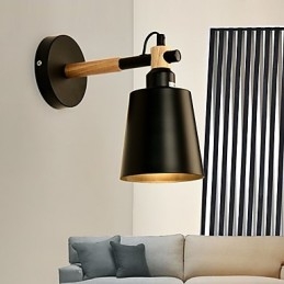 Aplique de pared vintage de madera Art Déco de metal rústico para sala de estar, comedor, pasillo, lámpara de pared negra y blanca opcional
