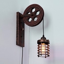 Lámpara de pared de hierro retro industrial con personalidad creativa y polea elevadora.