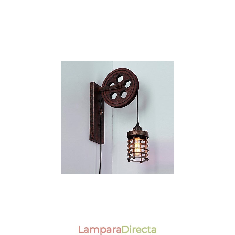Lámpara de pared de hierro retro industrial con personalidad creativa y polea elevadora.