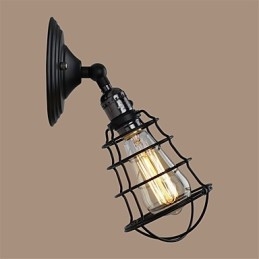 Lámpara de pared vintage industrial de 1 luz con diseño de jaula de metal negro para loft, para sala de estar, comedor, pasillo, cafetería, bar, aplique de pared