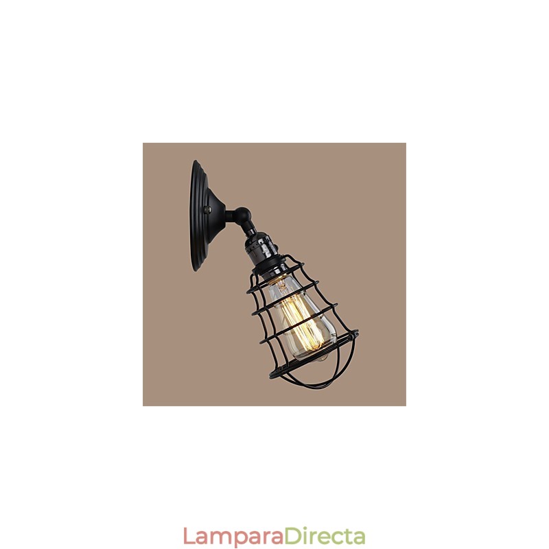 Lámpara de pared vintage industrial de 1 luz con diseño de jaula de metal negro para loft, para sala de estar, comedor, pasillo, cafetería, bar, aplique de pared