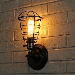 Lámpara de pared vintage industrial de 1 luz con diseño de jaula de metal negro para loft, para sala de estar, comedor, pasillo, cafetería, bar, aplique de pared