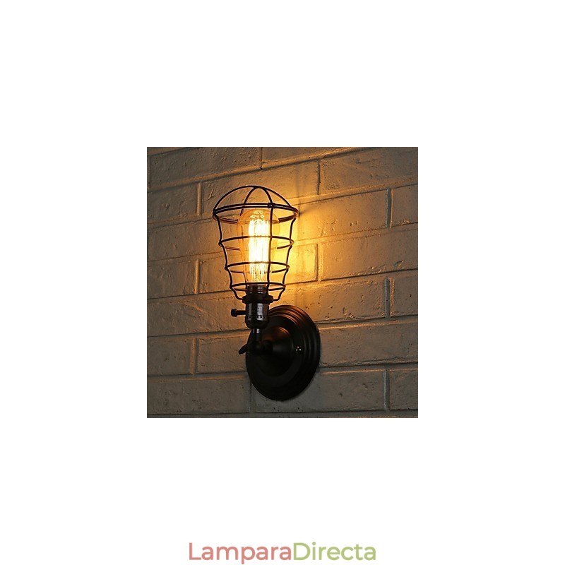 Lámpara de pared vintage industrial de 1 luz con diseño de jaula de metal negro para loft, para sala de estar, comedor, pasillo, cafetería, bar, aplique de pared