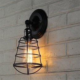 Lámpara de pared vintage industrial de 1 luz con diseño de jaula de metal negro para loft, para sala de estar, comedor, pasillo, cafetería, bar, aplique de pared