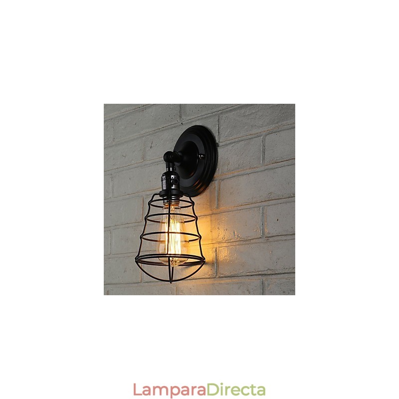 Lámpara de pared vintage industrial de 1 luz con diseño de jaula de metal negro para loft, para sala de estar, comedor, pasillo, cafetería, bar, aplique de pared