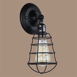 Lámpara de pared vintage industrial de 1 luz con diseño de jaula de metal negro para loft, para sala de estar, comedor, pasillo, cafetería, bar, aplique de pared