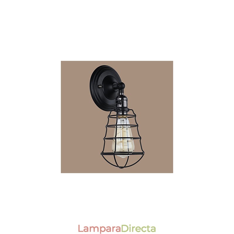 Lámpara de pared vintage industrial de 1 luz con diseño de jaula de metal negro para loft, para sala de estar, comedor, pasillo, cafetería, bar, aplique de pared