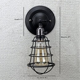 Lámpara de pared vintage industrial de 1 luz con diseño de jaula de metal negro para loft, para sala de estar, comedor, pasillo, cafetería, bar, aplique de pared