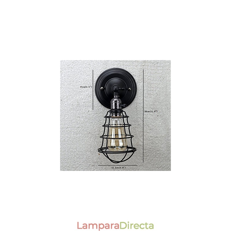 Lámpara de pared vintage industrial de 1 luz con diseño de jaula de metal negro para loft, para sala de estar, comedor, pasillo, cafetería, bar, aplique de pared