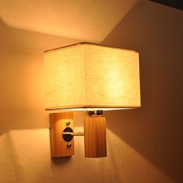 Lámpara de pared sencilla, lámpara de noche, lámpara de escritorio con pantalla de tela y madera maciza para dormitorio, tocador, sala de estar, habitación de bebé.