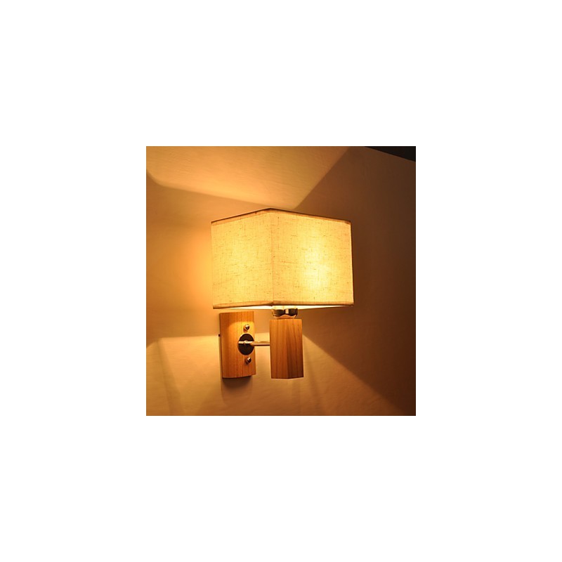 Lámpara de pared sencilla, lámpara de noche, lámpara de escritorio con pantalla de tela y madera maciza para dormitorio, tocador, sala de estar, habitación de bebé.