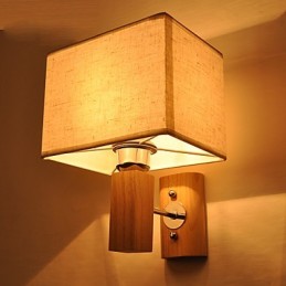 Lámpara de pared sencilla, lámpara de noche, lámpara de escritorio con pantalla de tela y madera maciza para dormitorio, tocador, sala de estar, habitación de bebé.