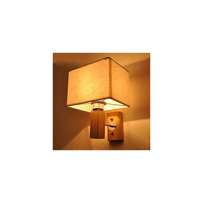 Lámpara de pared sencilla, lámpara de noche, lámpara de escritorio con pantalla de tela y madera maciza para dormitorio, tocador, sala de estar, habitación de bebé.