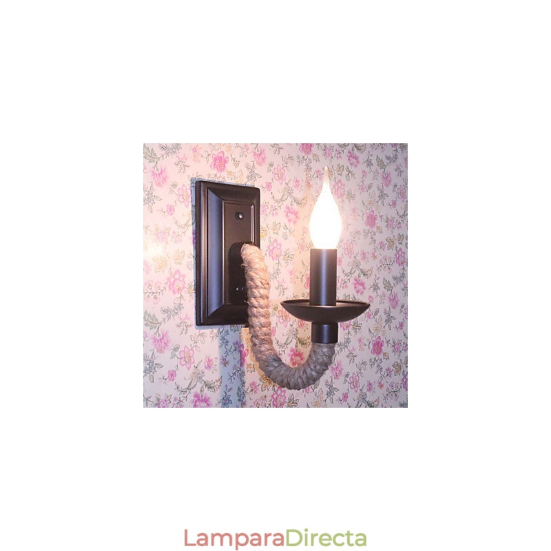 Lámpara de pared retro de cuerda de cáñamo con personalidad creativa, lámpara de vela de hierro