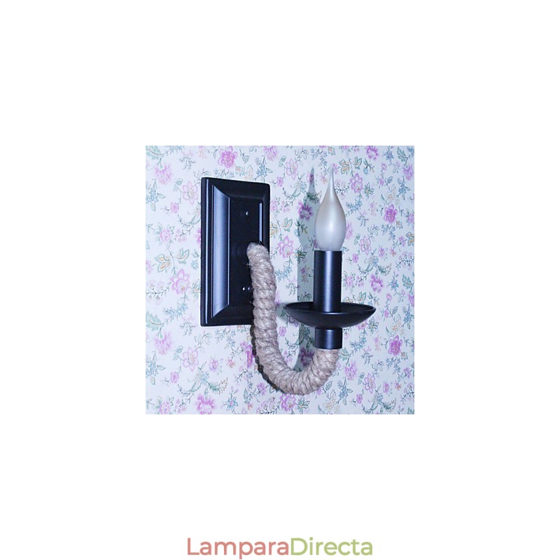 Lámpara de pared retro de cuerda de cáñamo con personalidad creativa, lámpara de vela de hierro