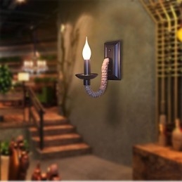Lámpara de pared retro de cuerda de cáñamo con personalidad creativa, lámpara de vela de hierro
