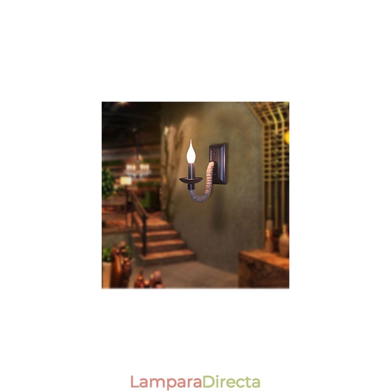 Lámpara de pared retro de cuerda de cáñamo con personalidad creativa, lámpara de vela de hierro