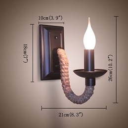 Lámpara de pared retro de cuerda de cáñamo con personalidad creativa, lámpara de vela de hierro