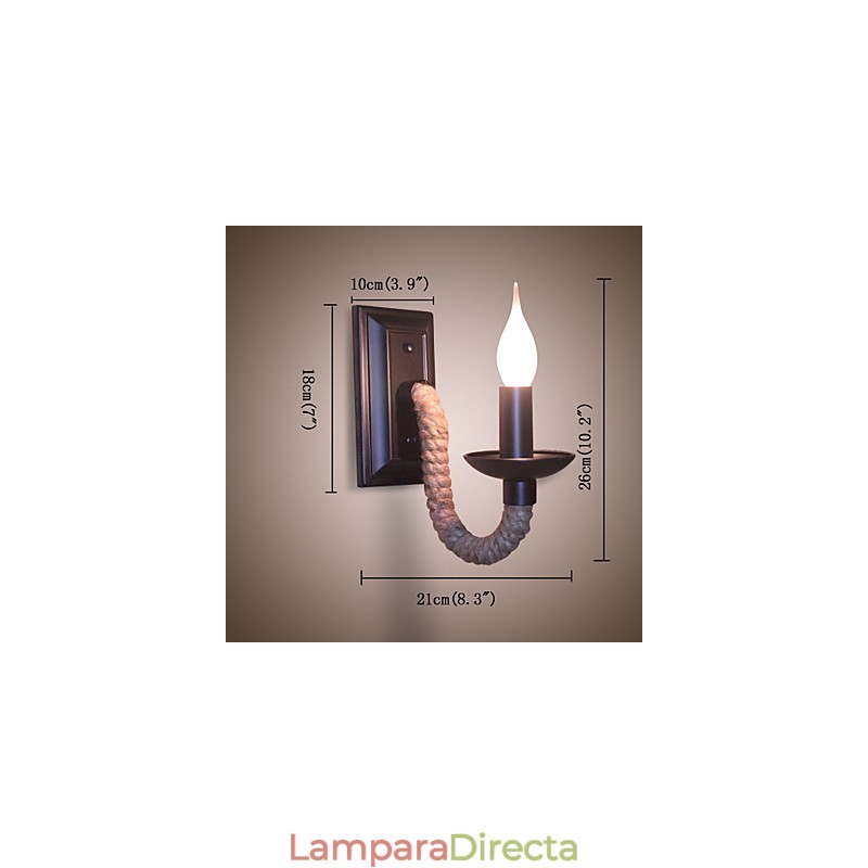 Lámpara de pared retro de cuerda de cáñamo con personalidad creativa, lámpara de vela de hierro