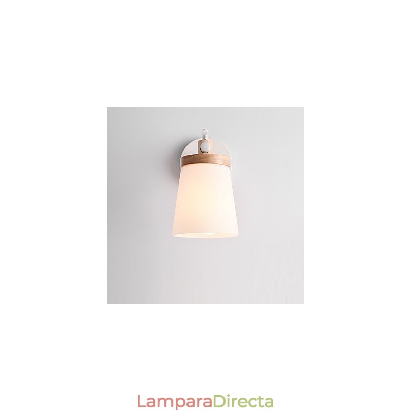 Lámpara de pared con pantalla de vidrio y base de metal que ofrece luz ambiental. Apliques de pared.