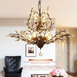 Lámpara de techo vintage de cristal, 8 luces, metal pintado, negro o dorado