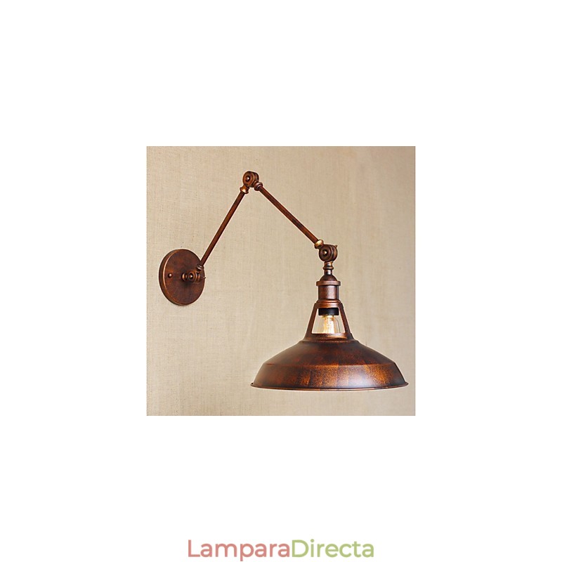 Aplique de pared plegable retráctil nostálgico industrial retro de brazo largo con aspecto oxidado.