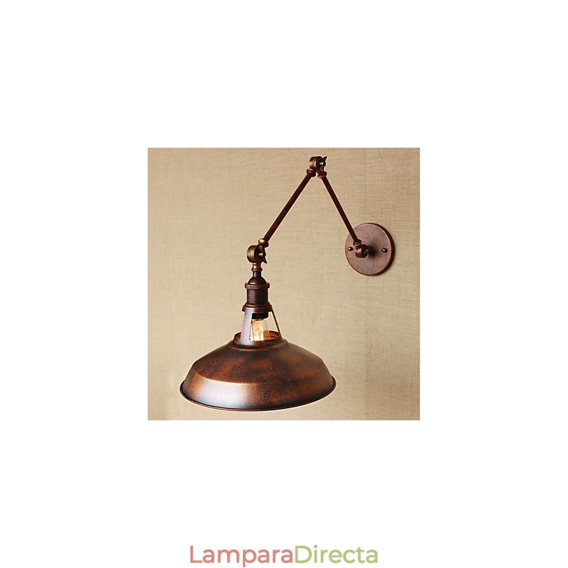 Aplique de pared plegable retráctil nostálgico industrial retro de brazo largo con aspecto oxidado.