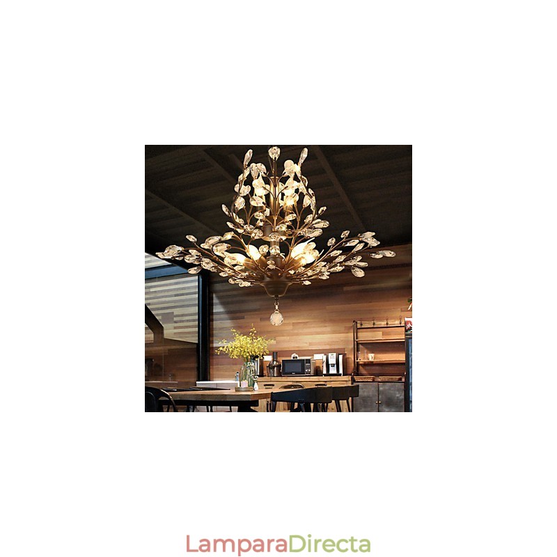 Lámpara de techo vintage de cristal, 8 luces, metal pintado, negro o dorado