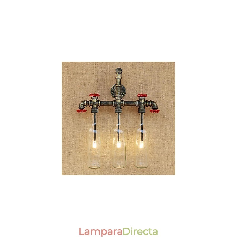 Lámpara de pared con interruptor de viento industrial retro para botella de agua
