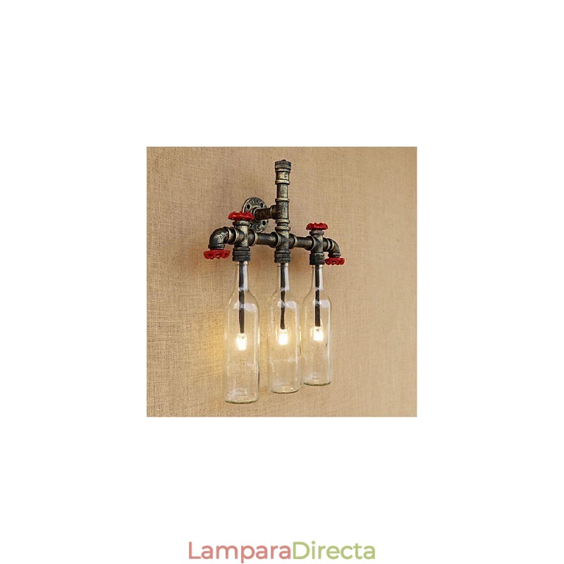 Lámpara de pared con interruptor de viento industrial retro para botella de agua