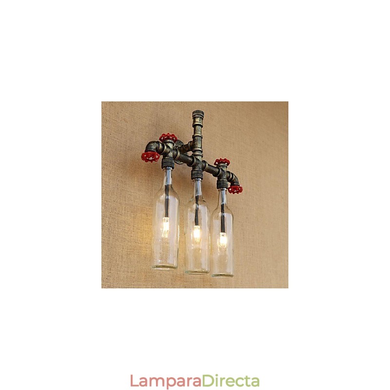 Lámpara de pared con interruptor de viento industrial retro para botella de agua