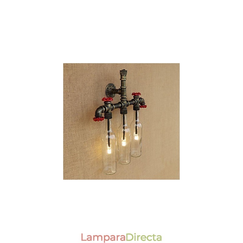 Lámpara de pared con interruptor de viento industrial retro para botella de agua