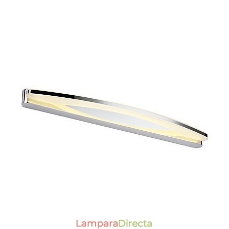 Aplique de pared moderno y contemporáneo en cromo para iluminación ambiental de baño. Aplique de pared moderno y contemporáneo en cromo para iluminación ambiental de baño.