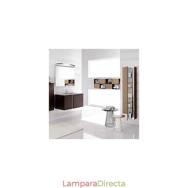 Aplique de pared moderno y contemporáneo en cromo para iluminación ambiental de baño.