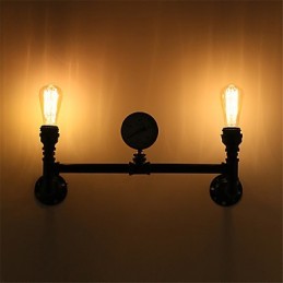 Lámparas de pared de tubo industriales vintage, luces creativas negras, iluminación decorativa para restaurante, cafetería y bar, con acabado pintado de 2 luces.