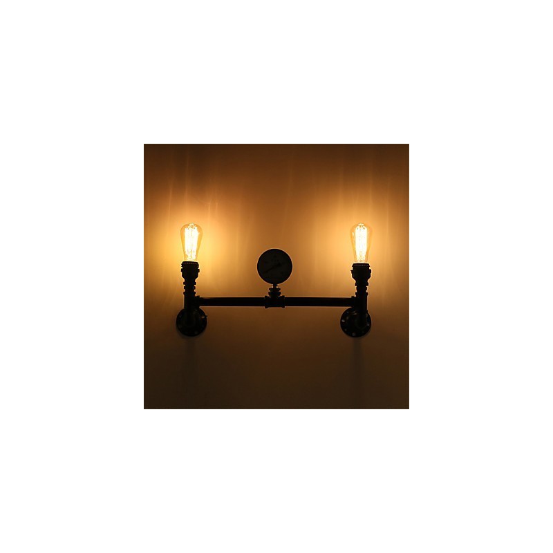 Lámparas de pared de tubo industriales vintage, luces creativas negras, iluminación decorativa para restaurante, cafetería y bar, con acabado pintado de 2 luces.