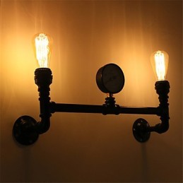 Lámparas de pared de tubo industriales vintage, luces creativas negras, iluminación decorativa para restaurante, cafetería y bar, con acabado pintado de 2 luces.