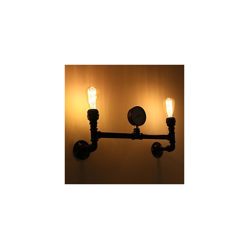 Lámparas de pared de tubo industriales vintage, luces creativas negras, iluminación decorativa para restaurante, cafetería y bar, con acabado pintado de 2 luces.