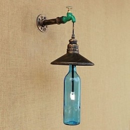 Lámpara de pared con forma de botella de tubo de hierro para decoración de hotel o bar retro