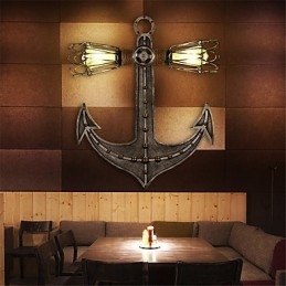 Lámparas de pared industriales vintage de madera con forma de ancla de barco, iluminación creativa para decoración de restaurantes, cafeterías y bares.