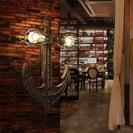 Lámparas de pared industriales vintage de madera con forma de ancla de barco, iluminación creativa para decoración de restaurantes, cafeterías y bares.
