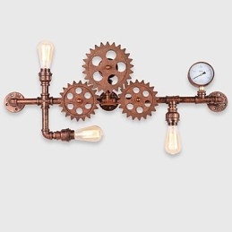 Lámparas de pared de tubo industriales vintage con forma de timón de madera, luces giratorias creativas, iluminación decorativa para restaurantes, cafeterías y bares.