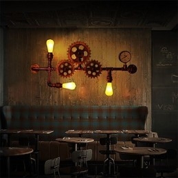 Lámparas de pared de tubo industriales vintage con forma de timón de madera, luces giratorias creativas, iluminación decorativa para restaurantes, cafeterías y bares.