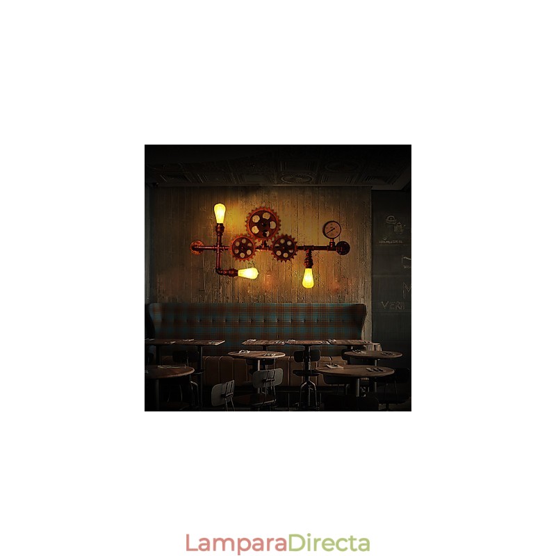 Lámparas de pared de tubo industriales vintage con forma de timón de madera, luces giratorias creativas, iluminación decorativa para restaurantes, cafeterías y bares.