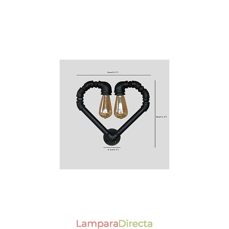 Lámpara de pared creativa con forma de corazón y tubería de agua vintage, estilo industrial, para sala de estar, restaurante, bar, cafetería, decoración de pared.