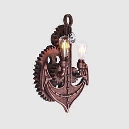 Lámparas de pared industriales vintage con forma de engranaje de madera, luces giratorias creativas, iluminación decorativa para restaurantes, cafeterías y bares.