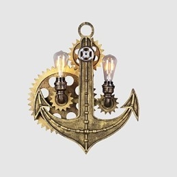 Lámparas de pared industriales vintage con forma de engranaje de madera, luces giratorias creativas, iluminación decorativa para restaurantes, cafeterías y bares.