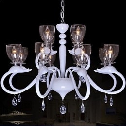 Lámpara colgante de cristal estilo europeo con forma de cisne, 12 luces, individualidad creativa