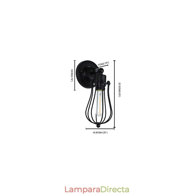 Lámpara de pared de acero pintado, estilo café americano negro, estilo retro, con sable de luz.